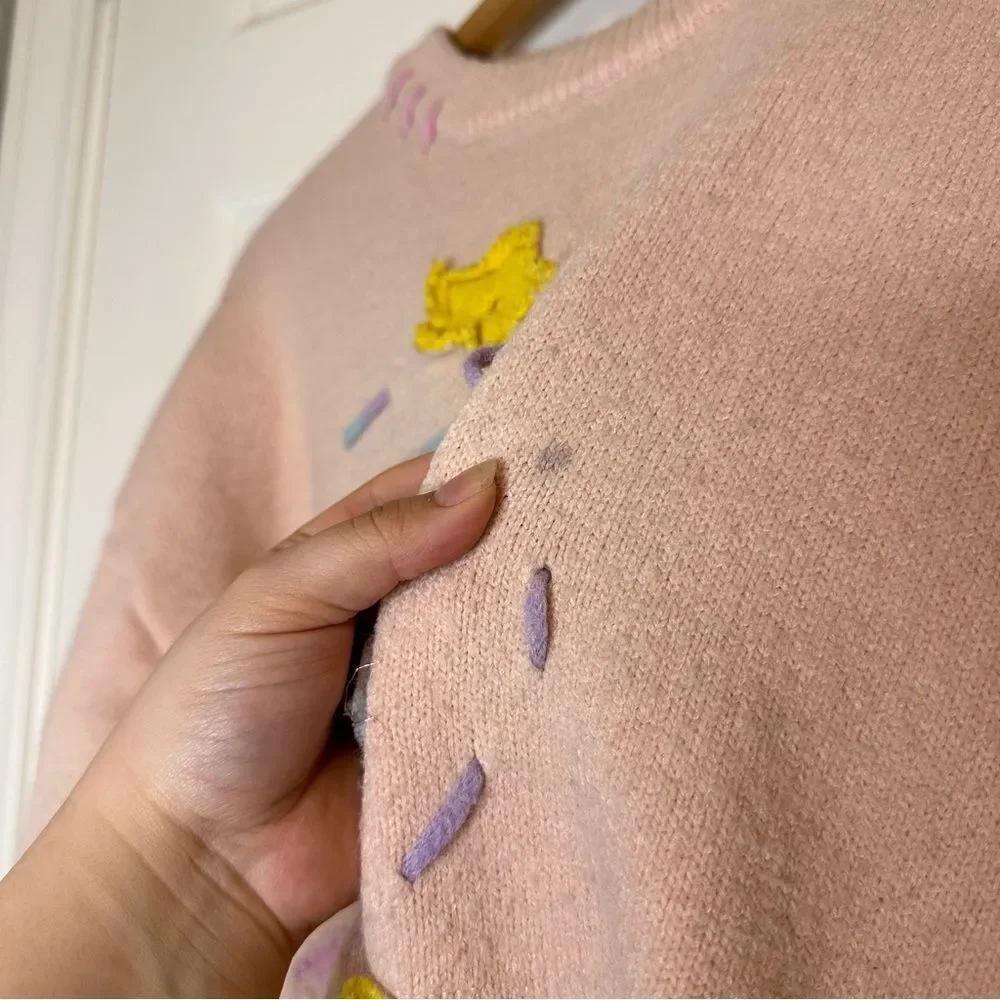 RARE Aelfric Eden Baby Pink Rainbow Dino Logo Stitched Sweater Sz S Indie Skater